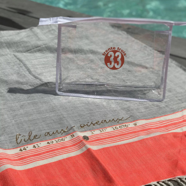 Une pochette transparente de plage vert de la marque régionale 33.